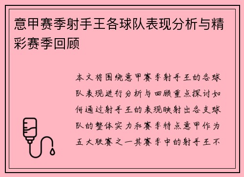 意甲赛季射手王各球队表现分析与精彩赛季回顾